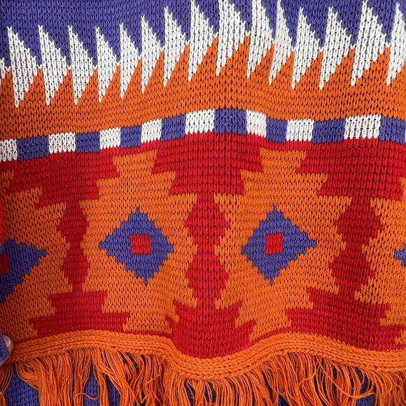 Rags Womens Sweater Vintage New 80s Knitwear Purple Orange Aztec Fringe Medium - Picture 9 of 10